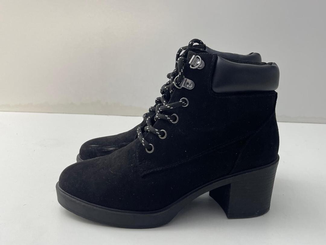 New Look Ladies Black Suede Lace Up Block Heel Ankle Boot Shoes UK