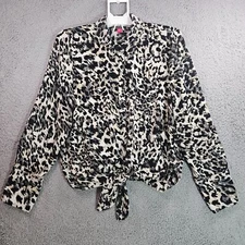 Vince Camuto Shirt Top Women Large Button Up Tie Front Long Sleeve Multi Color