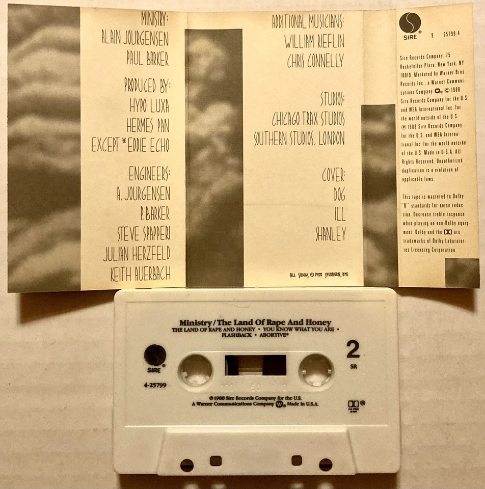 MINISTRY THE LAND OF RAPE AND HONEY CASSETTE RARE VINT 1988 4-25799 SIRE RECORDS - Image 2 of 2