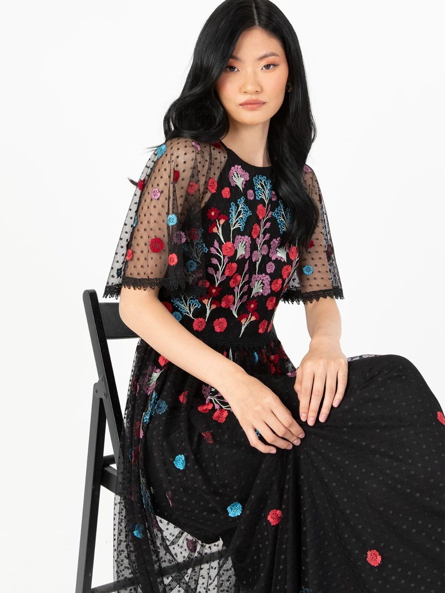 Mesh maxi dress with shop floral embroidery