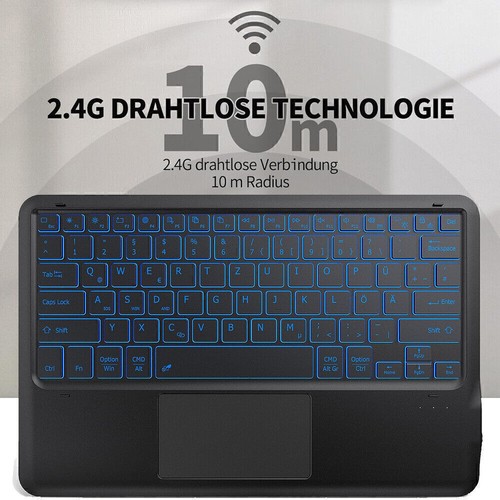 Beleuchtet QWERTZ Tastatur Maus Kabellos für Handy Tablet PC iPad iOS Android DE - Bild 45 von 82