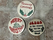 Vintage Christmas Button PinBack 1980’s Made In USA 3 Piece Lot
