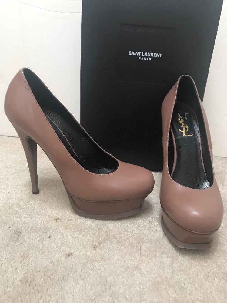 Scarpe con tacco YSL Yves Saint Laurent Tribute Platform decolte pelle marrone taglia 37 5