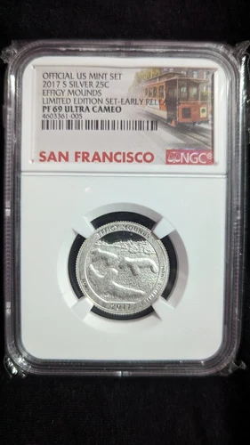 NGC 2017 S Silver Effigy Mounds Limited Edition Quarter PR69 Ultra Cameo