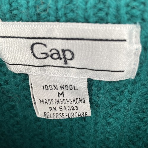 Vintage GAP 100% Wool Sweater MEDIUM Black Teal Red Heavy Knit 90s Pattern - Picture 3 of 5