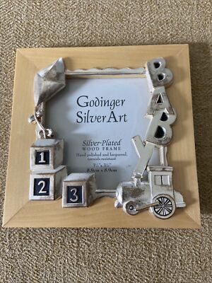 NEW Godinger Silver Art Silver Plated 3.5 x 3.5 Wood Frame Baby Theme ...