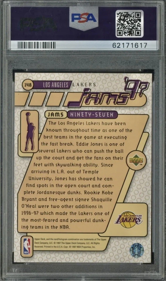 1997-98 Upper Deck JAMS 97 #148 Eddie Jones Los Angeles Lakers PSA 10 GEM MINT - Image 2 of 4