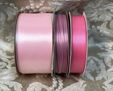 ASSORTED PINK SATIN RIBBON SET OF 3 Spools 3mm-1.5 10-12 Yards Bundle Lot