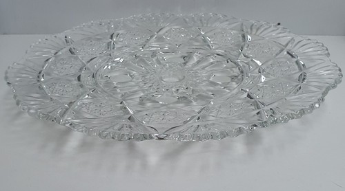 Vintage Heavy Crystal Star Pattern Footed Round Platter 32cm Wide Fan Edging - Picture 3 of 7