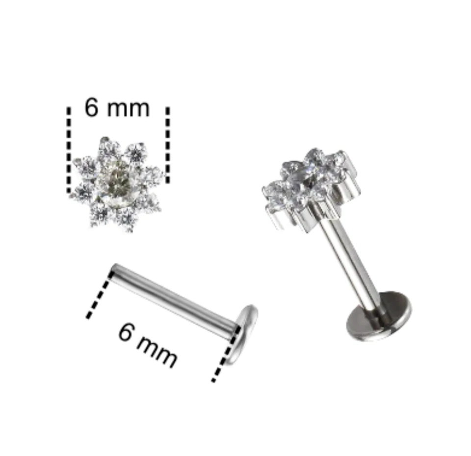 PIERCING ORECCHINO AL TRAGO CON FIORE PER HELIX LABRET ACCIAIO ZIRCONI ITALY - Immagine 2 di 4