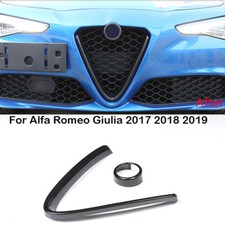 Carbon Fiber Abs Front Grille Cover V Shape Logo Ring Trim For Alfa Romeo Giulia