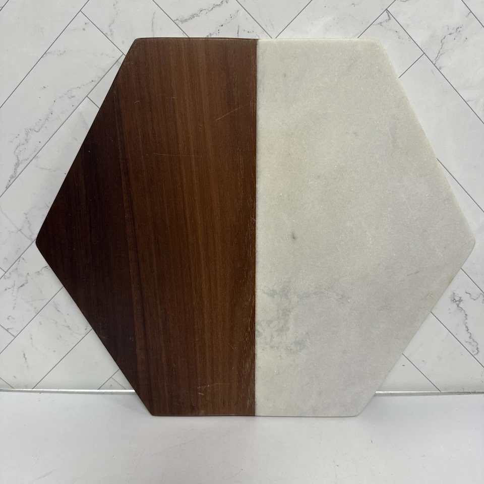 Libbey Urban Story Hexagonal 2pc Tray Wood Ceramic & Wood/Marble 2 tone Platter - Image 2 of 4