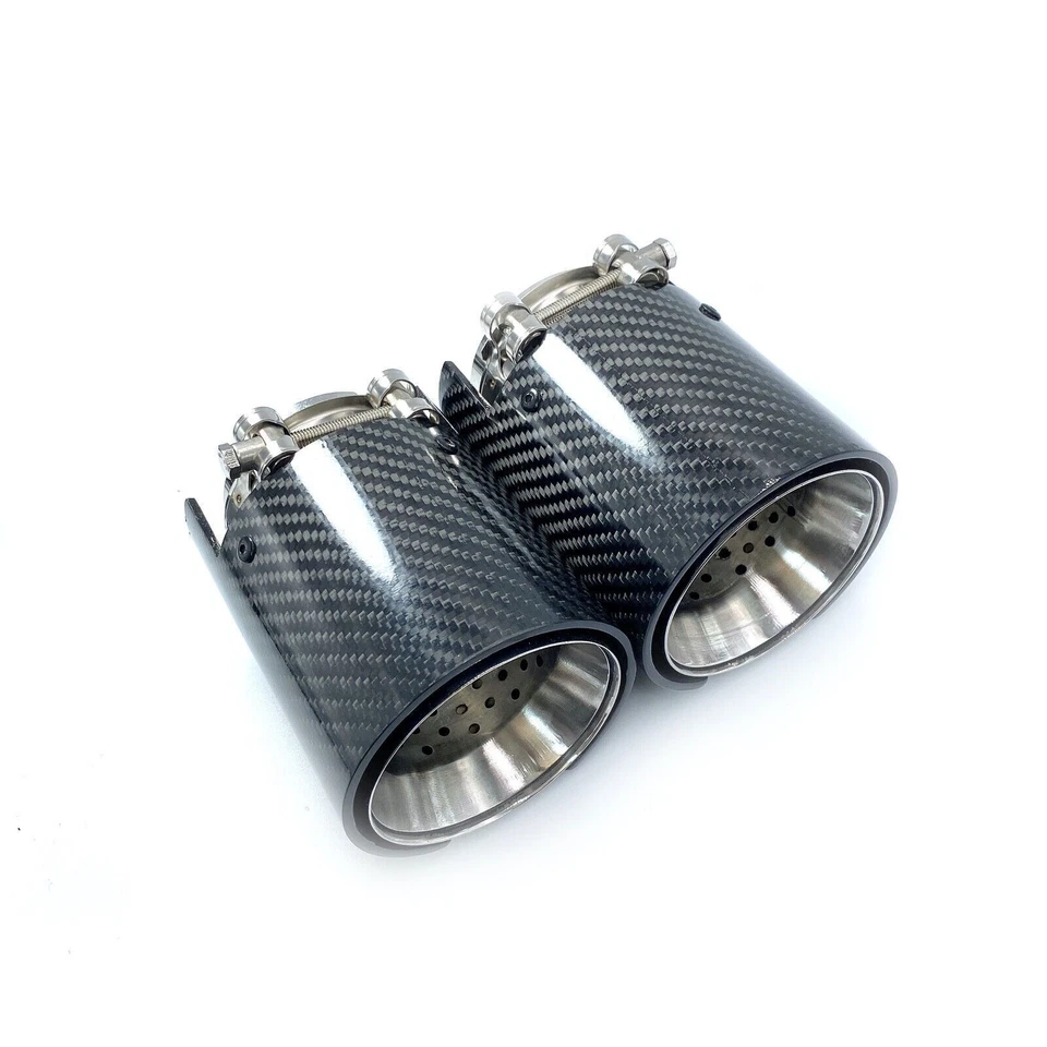 Punta de escape de plata carbono brillante 2 piezas para BMW M2 M3 M4 M135i M235i M140i M240i Foto 2 de 4