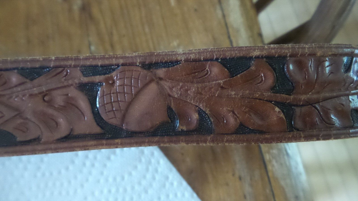Vintage Don Ricardo Tooled Leather Belt, Size 36, Central Belt Co. Vintage DON RICARDO STERLING BELT BUCKLE SET Tooled Leather  main image 3