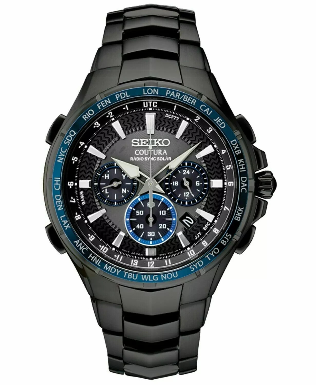 Seiko Coutura Radio Sync Solar Chronograph 44.5 mm Black Dial Men's ...