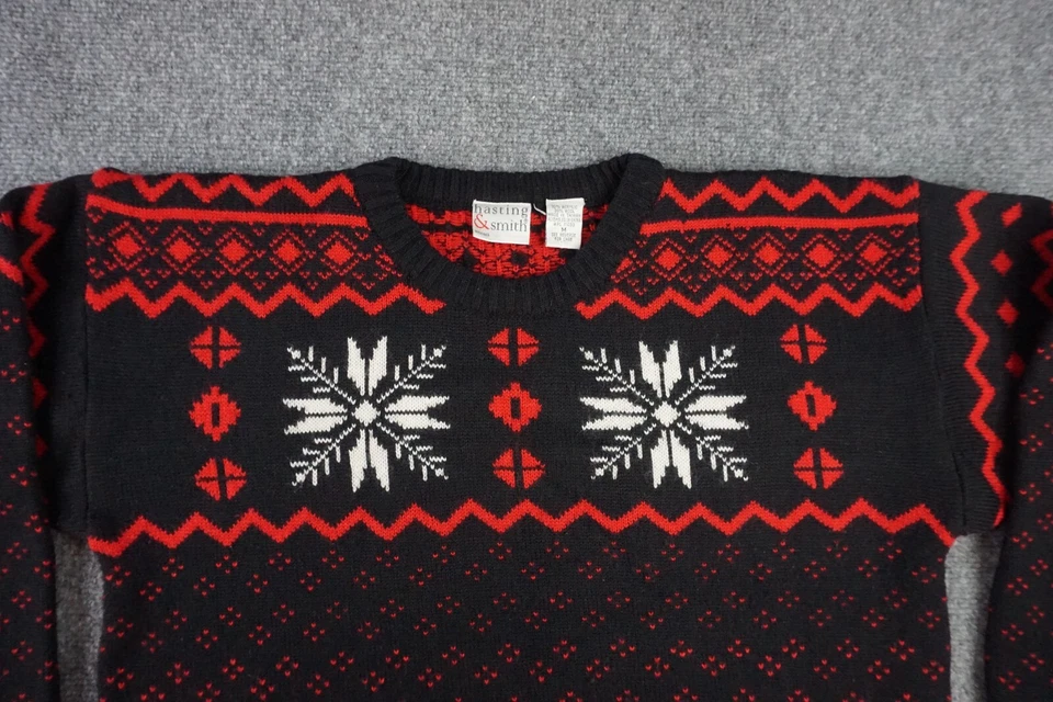 Hastings Smith Sweater Womens Medium Black Red Vintage Wool Christmas Snowflake - Image 3 of 4