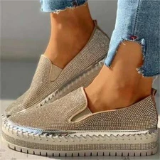 Fashion Womens Casual Rhinestones Loafers Flats Summer Comfy Platform Shoes Size