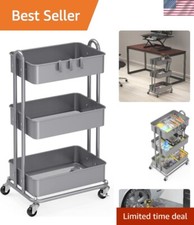 Heavy Duty 3-Tier Metal Utility Rolling Cart, Silver