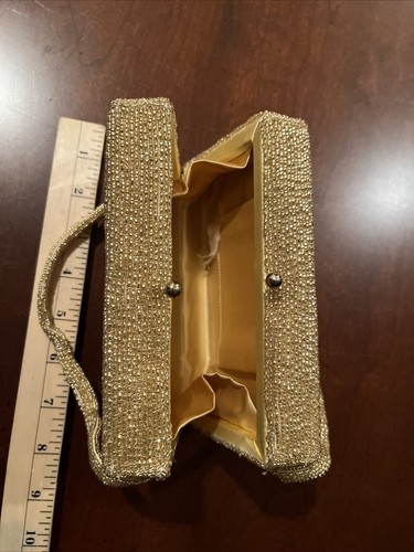 Vintage Gold Beaded Small Purse Swirl Pattern. Made in Japan. Very Elegant. - Picture 3 of 10