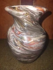 Vintage MCM Art Glass banded Swirl Orange Brown Murano style 5 1/4" Signed