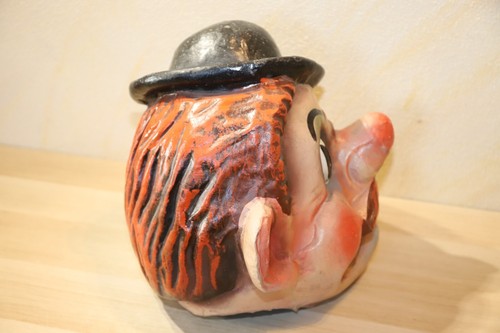 Alte Maske Faschingskopf Pappmaché, Clown, Mann mit Hut, Antik - Bild 2 von 8