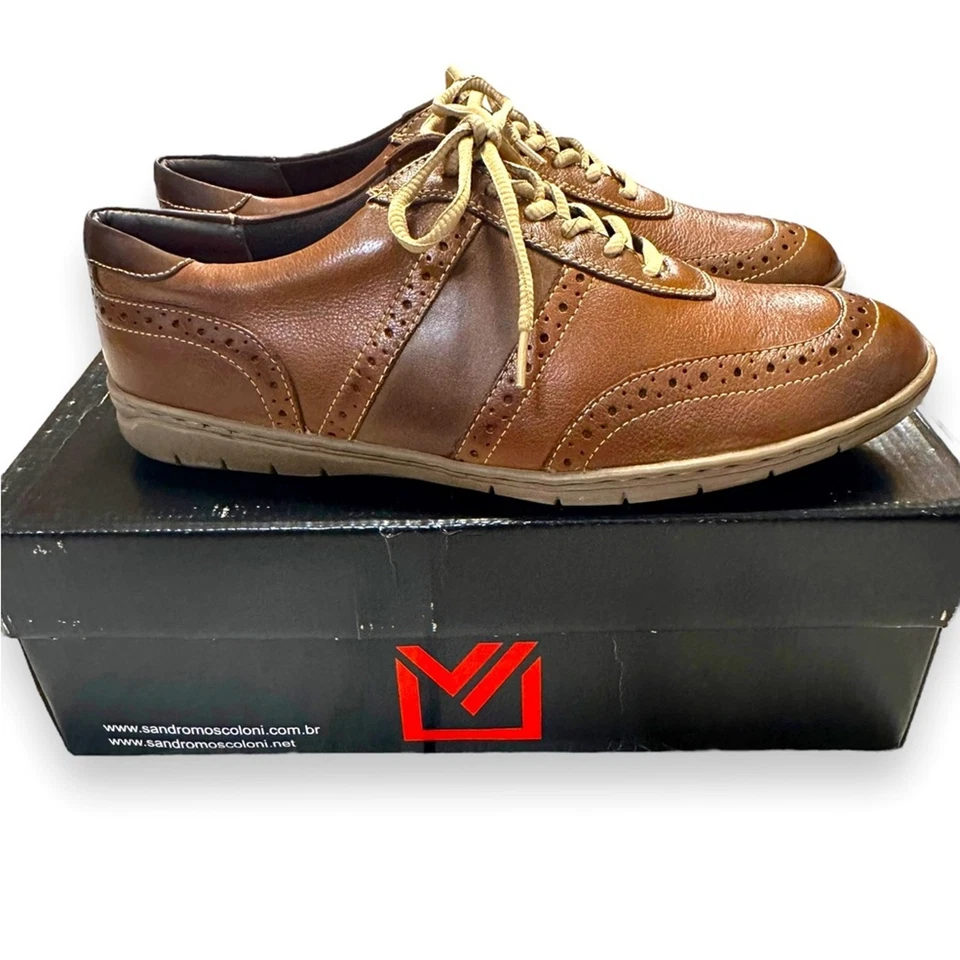 Nuevo en caja Zapatos mocasines ojales Sandro Moscoloni 9D coñac Curtis de cuero con cordones para hombre Foto 2 de 4