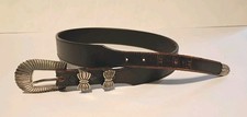 Navajo Sterling Silver Butterfly Designer Distressed Leather Women's Belt 30