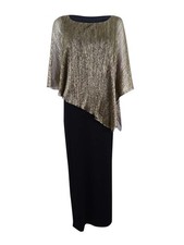 Connected Women's Metallic Illusion Overlay Gown (6, Gold)