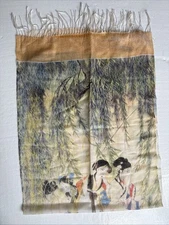 NEW Pashmina 100% Cashmere Asian Landscape Printed Scarf NWT