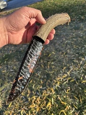 Huge Dragon Glass Obsidian Mule Deer Antler Display Knife Made By Grady Bowen