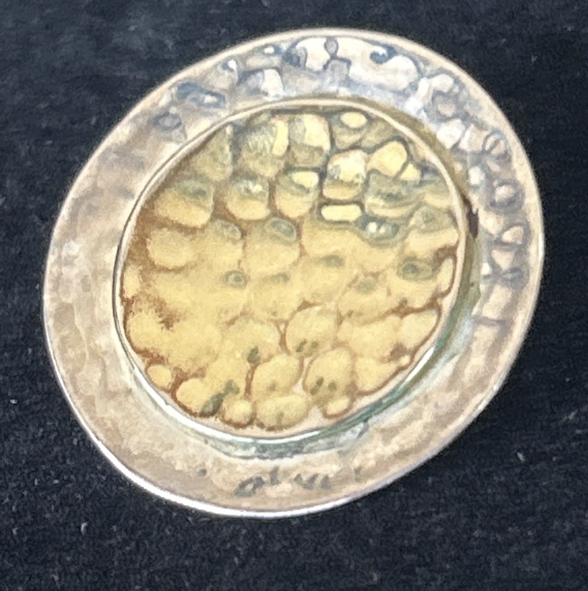 SILPADA Two Tone Sterling Silver Pendant Bright Hammered Finish Round 1.2”