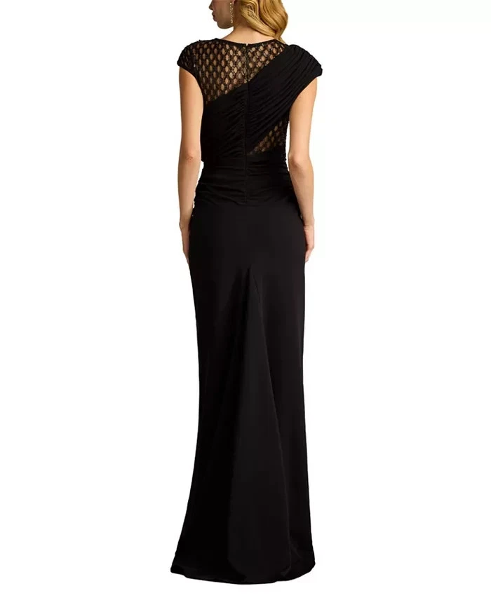 Tadashi Shoji Black Nude Jetta Peek-A-Boo Illusion Gown Dress Size Small $558 - Image 3 of 4