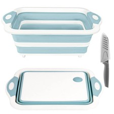 Collapsible Light Blue Silicone Cutting Board Vegetable Washing Basket Tub