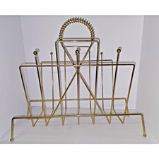 MCM Magazine Record Rack Storage Holder Vintage Brass Mid Century Modern Retro