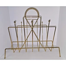 Vintage Mid Century Modern Magazine Record Rack Storage Holder Brass MCM Retro