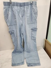 Rewash Light Blue Cargo Pants Wide Leg Pockets Cotton A4