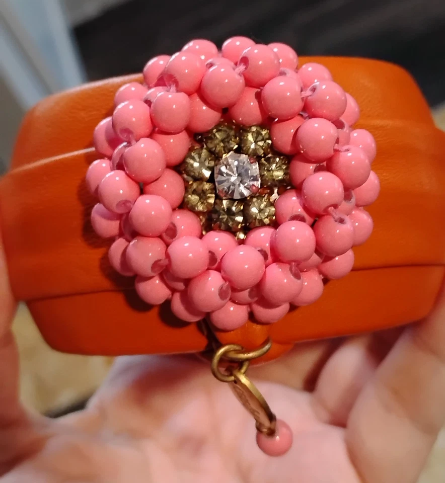 皮革 Anthropologie 手镯手镯 粉色 珠 花 Heavy Rada 意大利 — 第 2/4 张图片