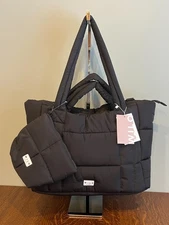 NWT Wilo Puffer Travel Tote Large Double Strap Black