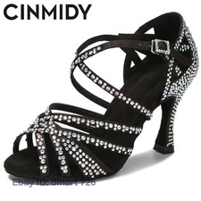Women Dance Shoes Rhinestone Latin Dance Shoes Tango Salsa Ballroom Dance Heels