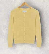 Charter Club Butter Yellow Cardigan Sweater Button Front Crewneck Textured M