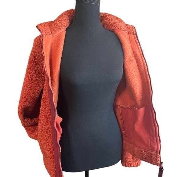Free Assembly Women's Patch Pocket Mixy Teddy Fleece Jacket Orange & Burgundy View 3