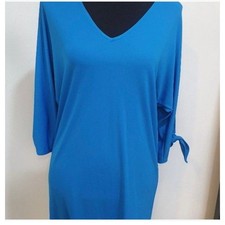Lauren Ralph Lauren Dress Womens Sz XL Blue V-Neck Shift With Tie Split Sleeves