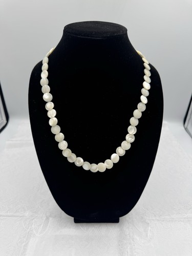 Vintage Mother Of Round Pearl Disc Necklace 22”