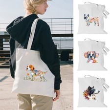 Printed dog Canvas Shopping Bag Foldable Shoulder Tote Shopper Bag gift