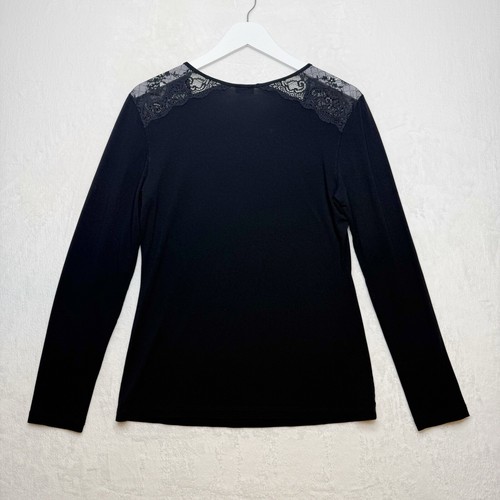 COSABELLA Italy Black Lace Long Sleeve Pajama Top Stretchy Viscose Jersey Sz L - Picture 4 of 5