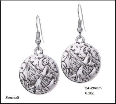 Pendientes de Color plateado con diseño de Luna y Noche Estrelada