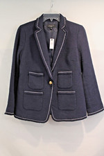 Talbots Blazer Tweed Womens size 6P Navy Blue Lined Patch Pocket Single Breasted