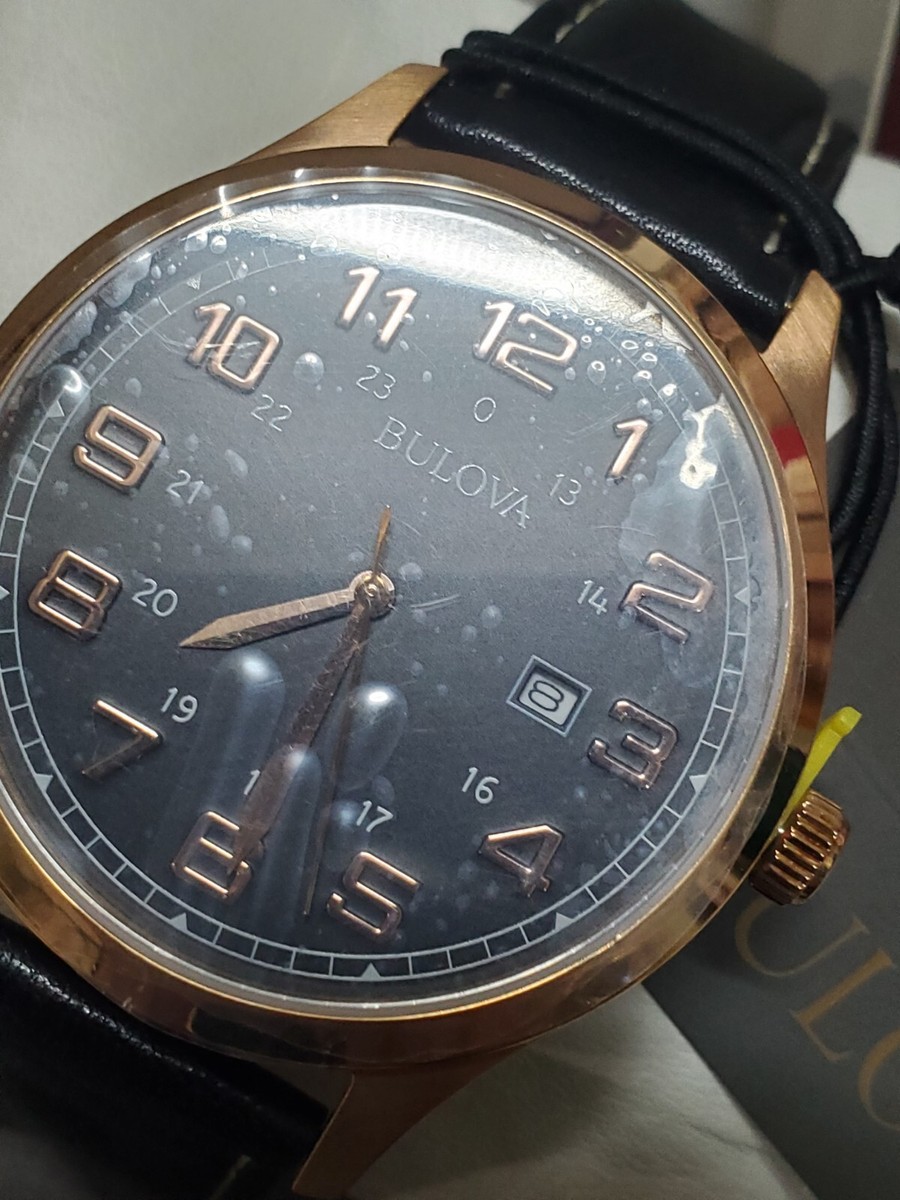 Bulova 97B164 Men's Quartz Rose Gold Tone Leather Strap 42mm