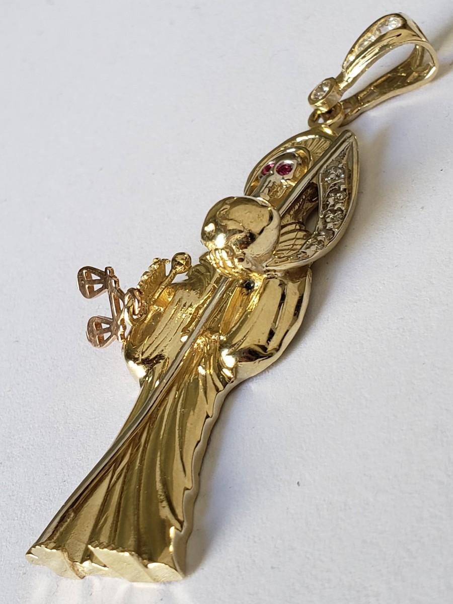 Big real 14k yellow Gold santa muerte grim reaper pendant angel of death  2.75