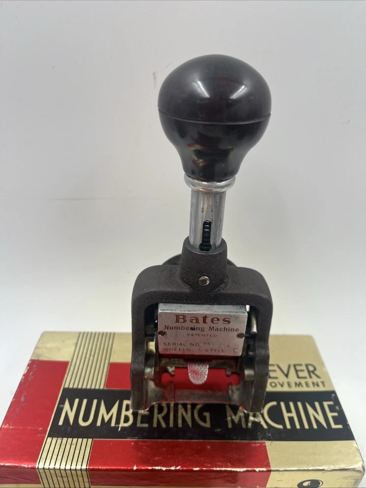 Vintage Bates Numbering Machine 7 Lever Movement, With Instructions - Image 2 of 4